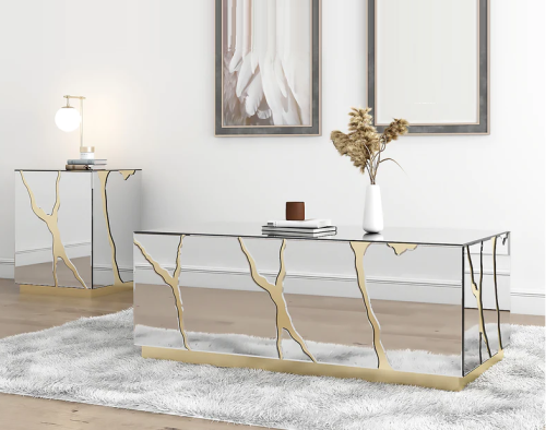 Sparkle Luxury Mirrors Coffee Table Side Table Rectangle Gold Decor Center Table Nightstand for Home Hotel - Image 2