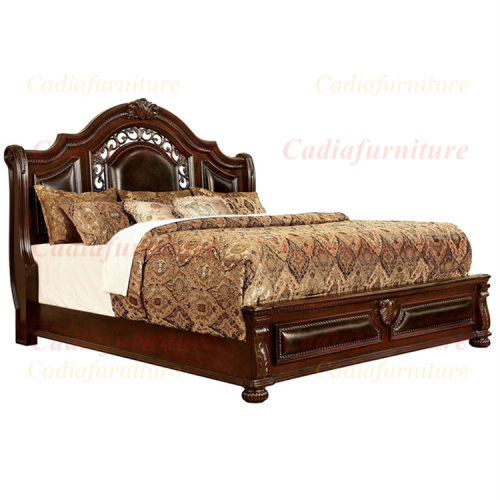 American Bedroom Furniture Wooden Carved Decorating Bed Antique King Bedroom Furniture Brown Bed - Image 3