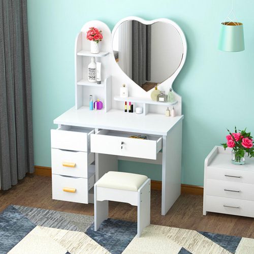 White Bedroom Dresser Set Storage Wooden Modern Vanity Dresser With Mirror Dresser Drawer - Image 2