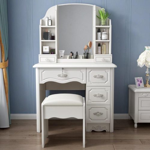 New Design Saving Space Dressing Table With Mirrored Vanity Dressers - Image 2