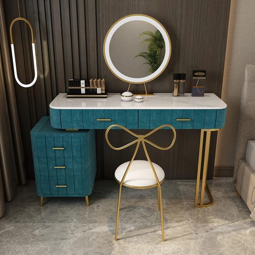 Bedroom Furniture Modern Gold Legs Dresser Table Luxury Wooden Makeup Table Marble Dressing Table With Mirror And Drawers - Image 2