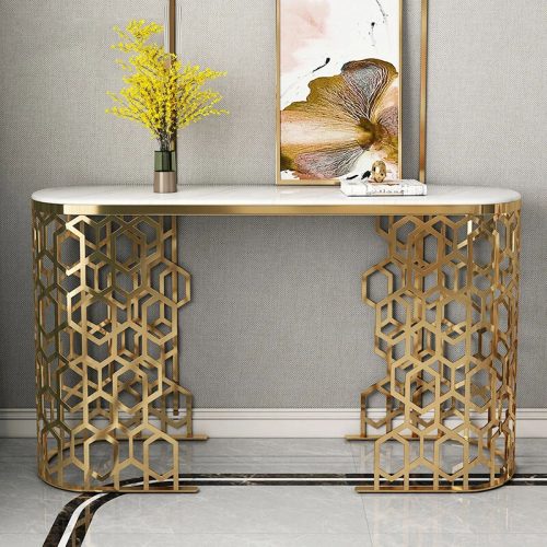 Modern Simple Luxury Console Table Side Table Marble Gold Stainless Steel Entryway Hall Customized Home Living Room Furniture - Image 2