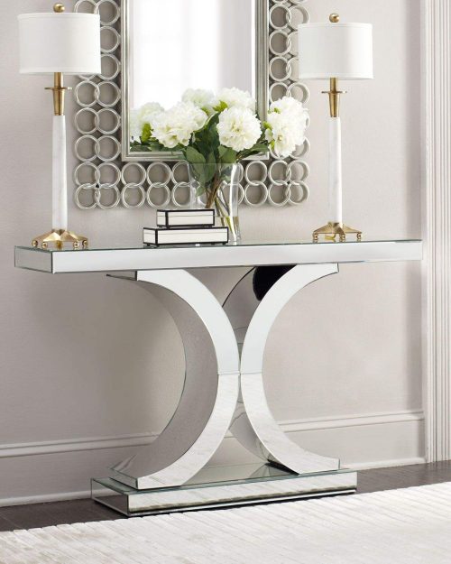 Modern X-Cross Stainless Steel Console Table with Wall Mirror Apartment's Entryway Hallway Living Room Bedroom - Image 2