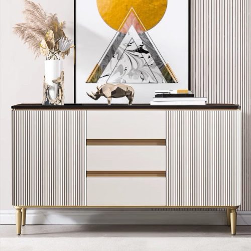 Modern Luxury Gold and White Sideboard Marble Top Storage Side Cabinet for Dining Room   160*40*90cm - Image 2