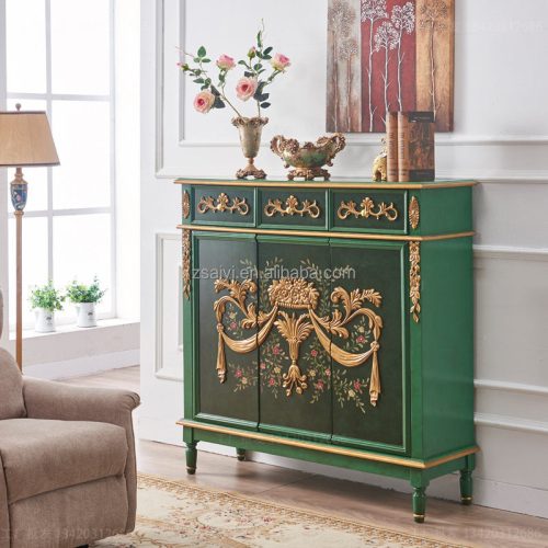 Wholesale Light Luxury Living Room Cabinets Retro Solid Wood Multi-layer Storage 4 Doors 4 Drawers Shoe Cabinet - Image 2