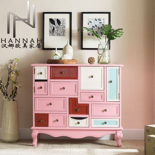 Drawers Bedroom Dresser Cabinet pink Princess Wardrobe for Girls Antique Wooden Craft Cabinet - Image 2