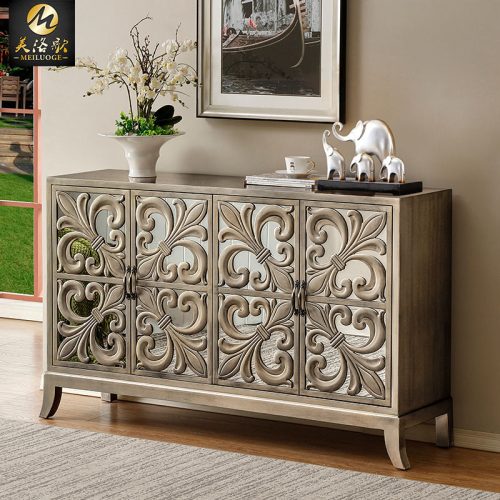 Sideboard Retro Cabinet Carved Vintage Glass European Shoe Cabinet Furniture Mirror Sideboard Cabinet - Image 2