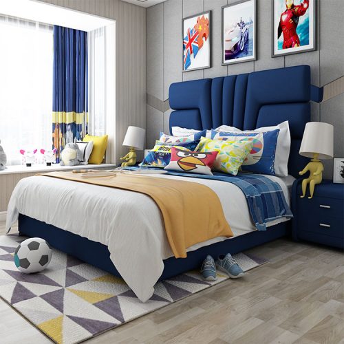 Leather Girls And Boys King Size Solid Wood Children's Beds Frame Room Furniture Set Designed For Kids