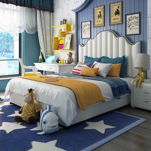 Leather Luxury Girl and Boys Modern Storage Pink Double Solid Wood Kids Bed Frame Room Furniture Set - Image 3