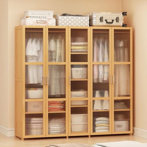 Storage Closet Cabinet for Blanket Clothing,Wardrobe Organizer Shelf with Doors, Simple Household Cube - Image 2