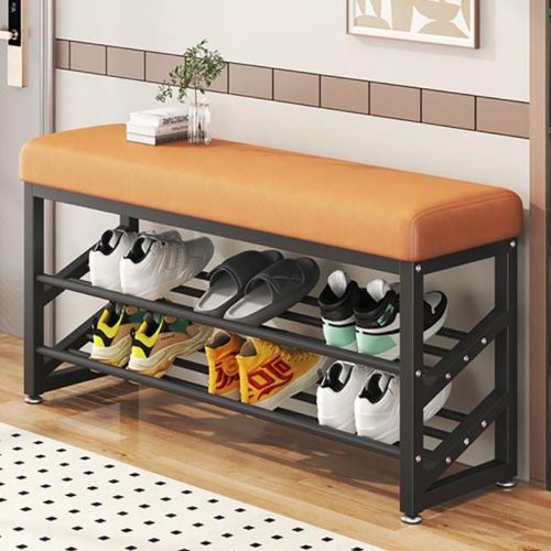 Shoe Organizer Rack Shelf Metal Ottoman 2- 3 Layers in Entryway Living Room Apartment - Image 2