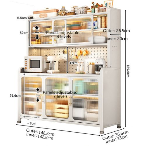 Kitchen Baker's Rack with Door, Storage Cabinet Microwave Stand Pegboard, Sideboard for Garage Pantry Home - Image 2