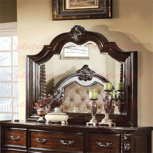 Carved Sleigh Bed Antique Solid Wood Sleigh Bed Design Full Bedroom Set - Image 3