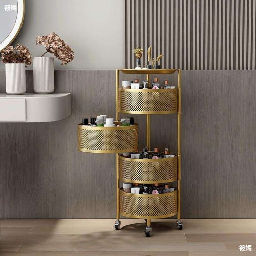 Makeup Salon Cart 3 Tiers Pedicure Spa Nail Shop Trolley Gold Beauty Trolley With Lockable Wheels - Image 2