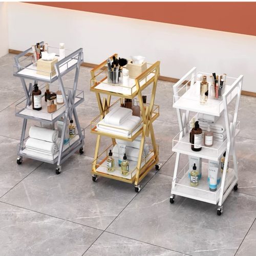 Rose Gold Manicure Trolley Rolling Barber Cart With Wheels Metal Frame High Quality Waterproof Furniture Wholesale - Image 2