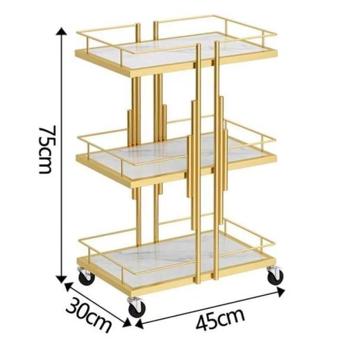 Beauty Makeup Salon Cart 3 Tiers Pedicure Spa Nail Shop Trolley Gold Beauty Trolley With Lockable Wheels - Image 2