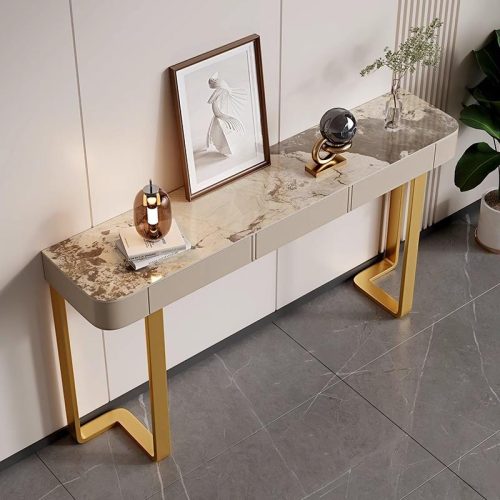 Italian Luxury Modern Narrow Wall Console Table All-In-One Entrance Cabinet Scenic Slate Finish Marble Stylish Living Room - Image 2