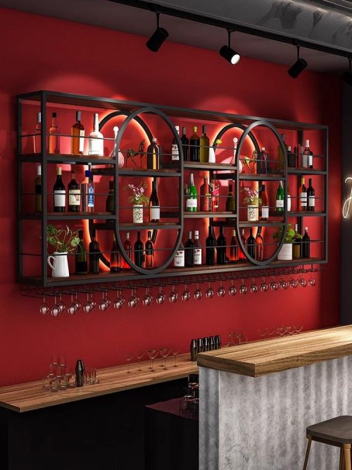 Industrial Style Wall-Mounted Wine Rack Luxury Light Display Luminous Effect Wrought Iron Restaurant Counter Storage Wine Rack - Image 2