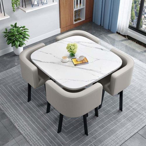 Modern Luxury Wood Kitchen Restaurant Tables and Chair Sets Room Furniture Small Round Marble Wooden Dining Table Set 4 Chairs - Image 2