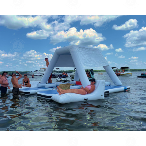 5x5m Size 6-8 Peoples Sports Island Lounger Inflatable Floating Platform Bed Inflatable Island With Sunshade & Solar Panels - Image 2