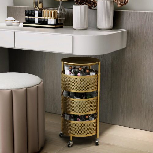 Makeup Salon Cart 3 Tiers Pedicure Spa Nail Shop Trolley Gold Beauty Trolley With Lockable Wheels - Image 3