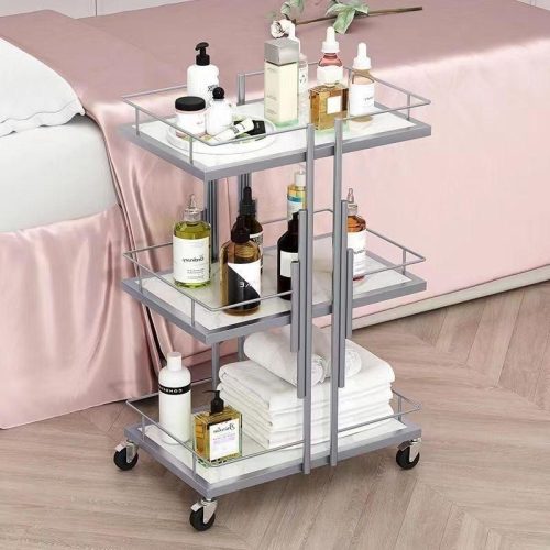 Beauty Makeup Salon Cart 3 Tiers Pedicure Spa Nail Shop Trolley Gold Beauty Trolley With Lockable Wheels - Image 3