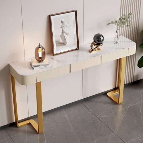 Italian Luxury Modern Narrow Wall Console Table All-In-One Entrance Cabinet Scenic Slate Finish Marble Stylish Living Room - Image 3