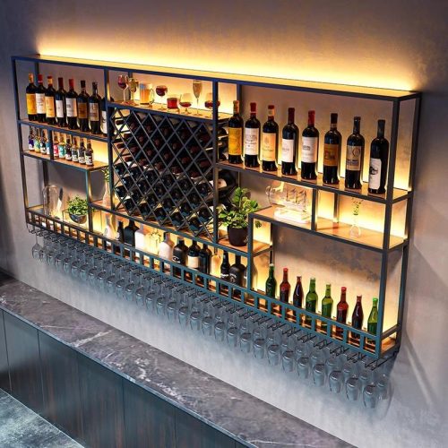 Modern Design Commercial Tavern Bar Club Furniture Multi-layer Iron Wall-mounted Wine Shelves Wood Home Furniture - Image 3