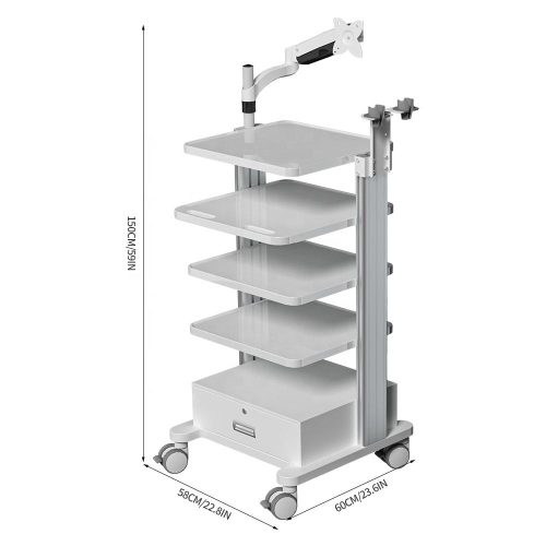 Hospital Mobile Workstation With Monitor Mount Holder 4-layers Storage Platform Medical Trolley Cart - Image 3