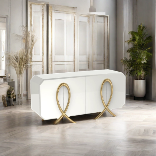 Newest Luxury Living Room Buffet White Glossy Storage Sideboard 4 Doors Cabinet for Home Hotel - Image 3