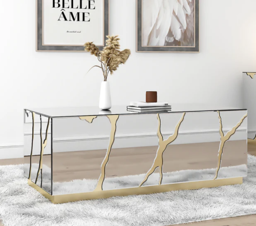 Sparkle Luxury Mirrors Coffee Table Side Table Rectangle Gold Decor Center Table Nightstand for Home Hotel - Image 3