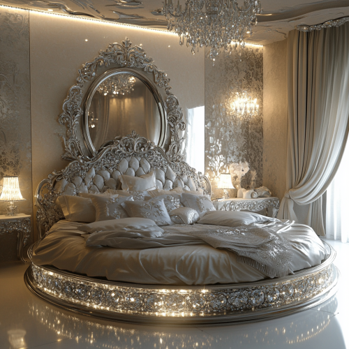 Led Furniture Mirror Bed King Size Silver Frame Bedroom Mirrored Bed