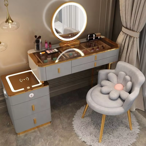 Dressing Makeup Table With Side Cabinet Vanity Desk With Mirror and Lighting - Image 3