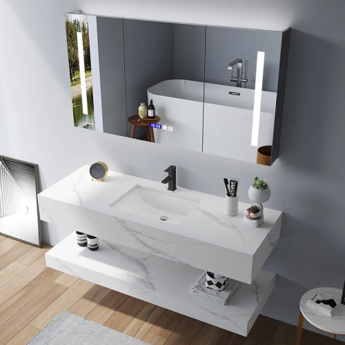 Bathroom Vanities With Sink Floating Hanging Wall Washbasin Smart Led Mirror Cabinet Combo - Image 3