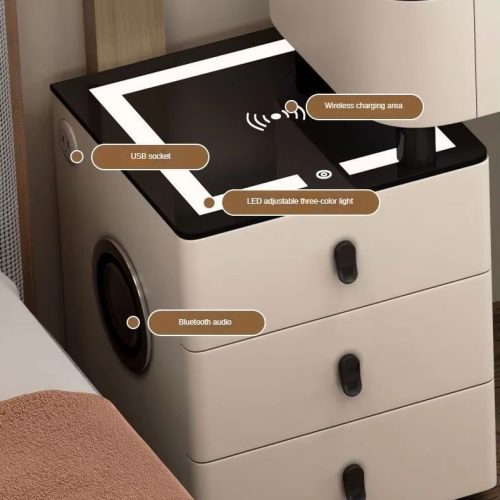 Solid Wood Bedroom Smart Home Multifunctional Dresser Scandinavian Black Tech Vanity With Round Chair Smart Mirror (Stool not included) - Image 3