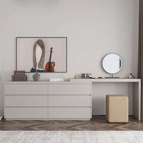 Bedroom Dressing Table With Cabinet Nordic Dressing Table With Mirror Wooden Make Up Table With Led Light - Image 3