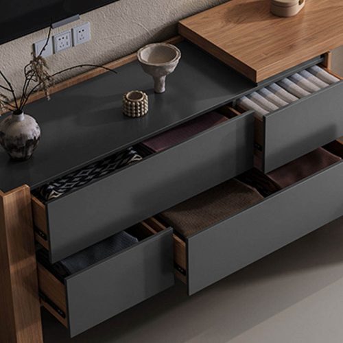 Bedroom Vanity Table Set Wooden Makeup Dressing Table Modern Storage Cabinet Chest Of Drawer Dresser Table With Chair Set - Image 3