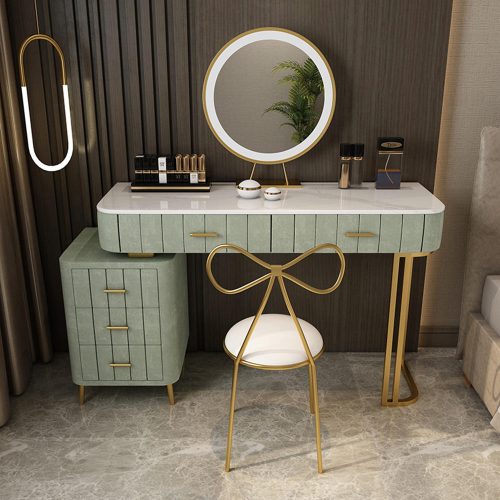 Bedroom Furniture Modern Gold Legs Dresser Table Luxury Wooden Makeup Table Marble Dressing Table With Mirror And Drawers - Image 3