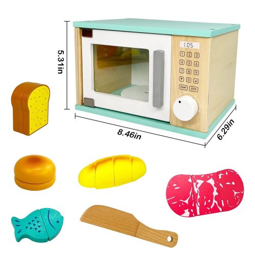 Kitchen Play Children Food Kids Microwave Oven Toy Wooden Microwave Toy Learning Toys For Preschool - Image 3