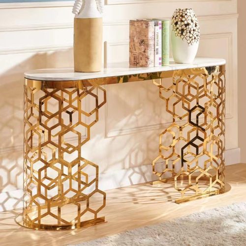 Modern Simple Luxury Console Table Side Table Marble Gold Stainless Steel Entryway Hall Customized Home Living Room Furniture - Image 3