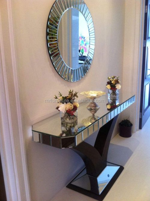 Hotel Mirrored Furniture Black Wooden Base Console Table With Wall Mirror - Image 3