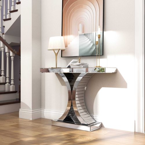 Modern X-Cross Stainless Steel Console Table with Wall Mirror Apartment's Entryway Hallway Living Room Bedroom - Image 3