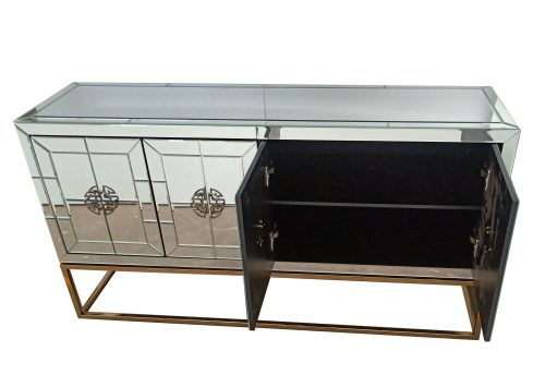 Gold Stainless Steel Base Long Mirrored Buffet Living Room Furniture 4 Doors Cabinet Big Console Table - Image 3