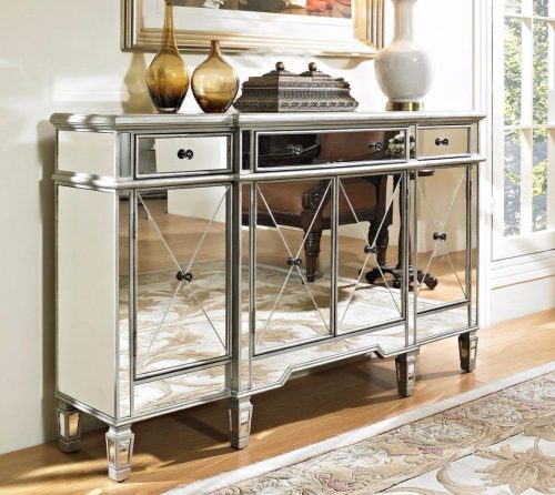 Elegant Mirrored Console Table Living Room Mirror Cabinet Furniture in Silver or Gold - Image 3