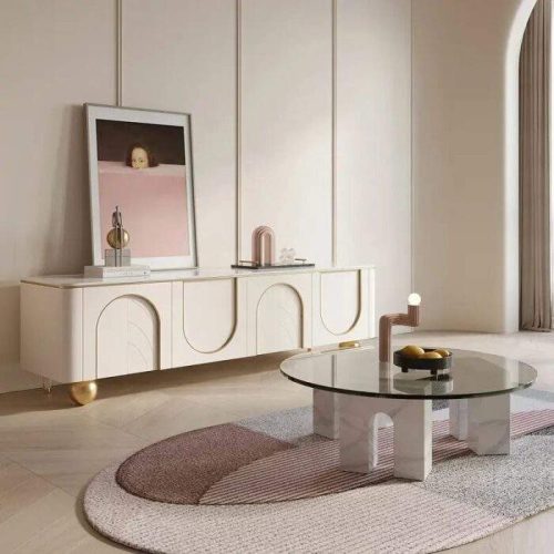 Modern 4-Door Wood TV Stand White 2-Shelf Media Console Cabinet for Living Room or Bedroom Home or Hotel Furniture - Image 3