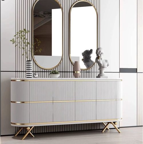 Living Room Console Cabinets Dining Room Buffet Sideboard Rock Plate Wood Storage Cabinet Stainless GoldSideboard  120*40*90cm - Image 3