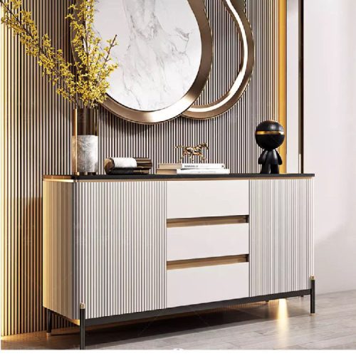 Modern Luxury Gold and White Sideboard Marble Top Storage Side Cabinet for Dining Room   160*40*90cm - Image 3