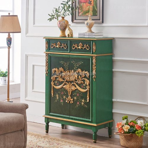 Wholesale Light Luxury Living Room Cabinets Retro Solid Wood Multi-layer Storage 4 Doors 4 Drawers Shoe Cabinet - Image 3