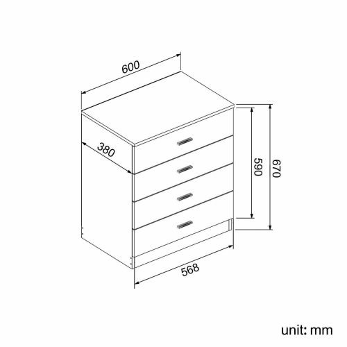 Black/White Chest of 4 Drawers Bedroom Storage Cabinet Home Furniture High Gloss - Image 4