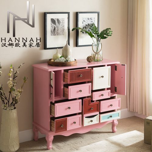 Drawers Bedroom Dresser Cabinet pink Princess Wardrobe for Girls Antique Wooden Craft Cabinet - Image 3